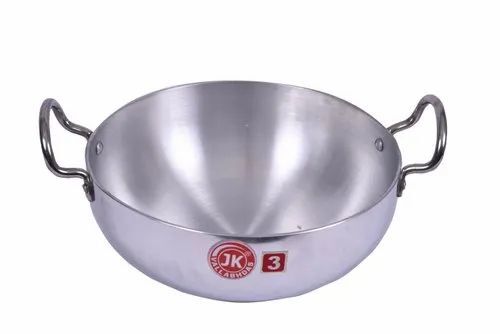 Round Aluminium Kadai - Aluminium Alloy, Various Sizes, Silver, Cd Bottom | Durable, Lightweight, Fine Finished, Coated Interior & Exterior