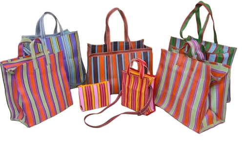 Muti Color Recycle Strip Tote Plastic Bags - Size: Width 40 Cm Hight 35 Cm Gusset 12 Cm
