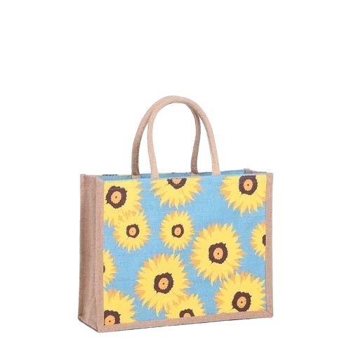 Printed Jute Bag - Multicolor, Handled, Zipper Closure, Printed Pattern | Durable, Fine Finished, Eco-Friendly, Customized