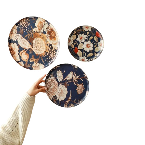 Ritualistic Home Decoration Oriental Bloom Wall Plate Set Of 3 Pcs