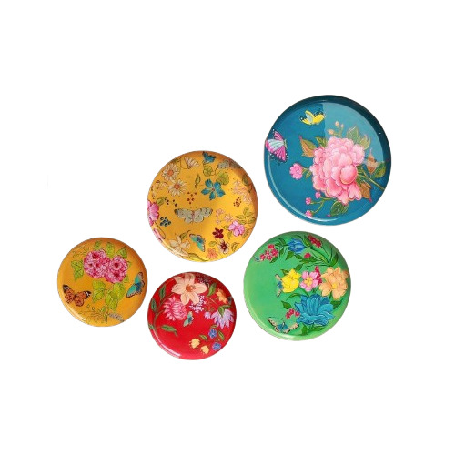 Ritualistic Pushpam Wall Plates Set Of 5 Plates - Color: Multi
