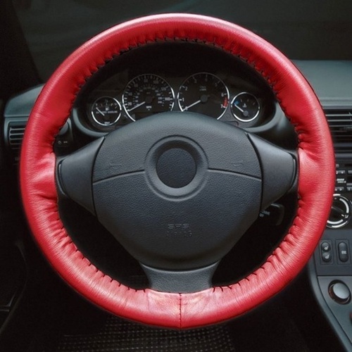 Steering Wheel Covers - Leather, Red, Universal Fit, Water Resistant | Soft, Lightweight, Easy Install, Eco-Friendly