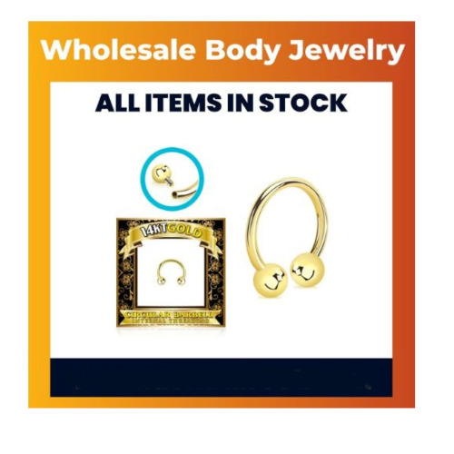 14k Gold Circular Barbell With Plain Balls Body Jewelry