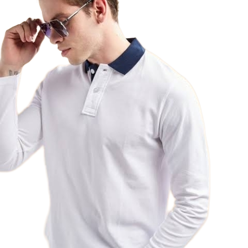 Contrast Collar Neck Pure Cotton Full Sleeves Mens Polo T-Shirts - Age Group: 18-40