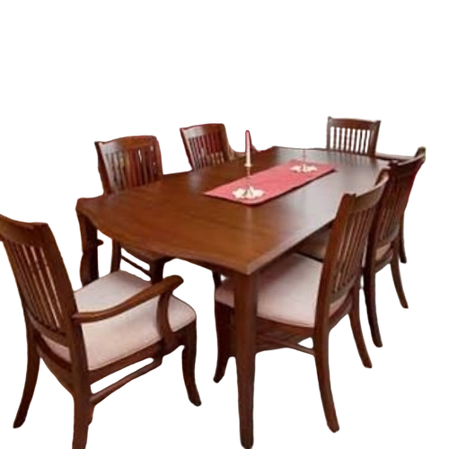 Rectangular Shape 6 Seater Dining Table Set - Wood Material, Indoor Use, Modern Design, Machine Cut | Smooth Surface, Comfortable Wooden Chairs