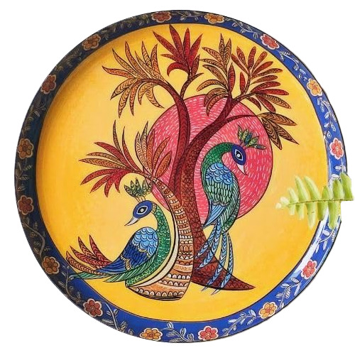 Ritualistic Metal Gondh Single Wall Plate For Home Decoration - Color: Multi