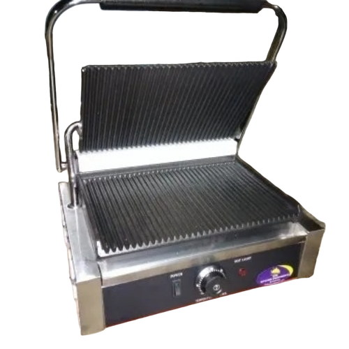 Stainless Steel Jumbo Sandwich Griller - 220V Silver, Adjustable Temperature, Non-Stick Plates