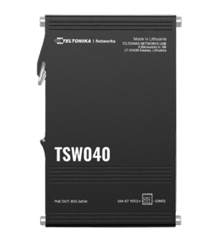 Teltonika TSW040 Industrial Ethernet Switch - Black Rugged 8-Port PoE+ 240W | Unmanaged, DIN Rail Mount