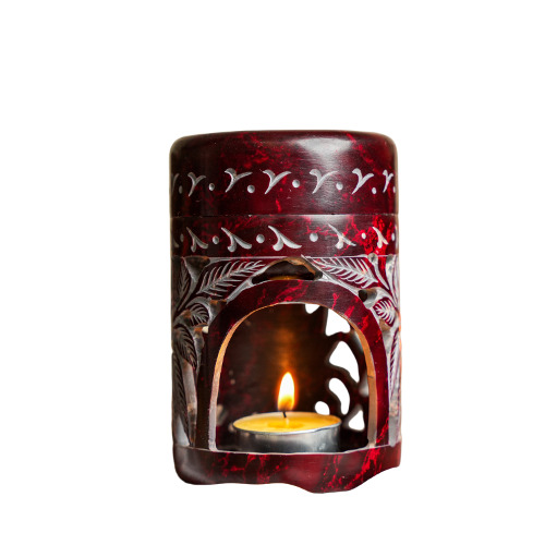 Ritualistic Handcraved Neerja Soapstone Camphor Diffuser Burner - Color: Red