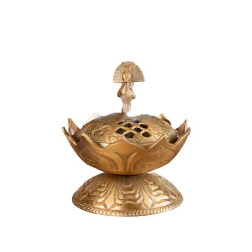 Ritualistic Lotus Brass Loban Burner - Color: Gold