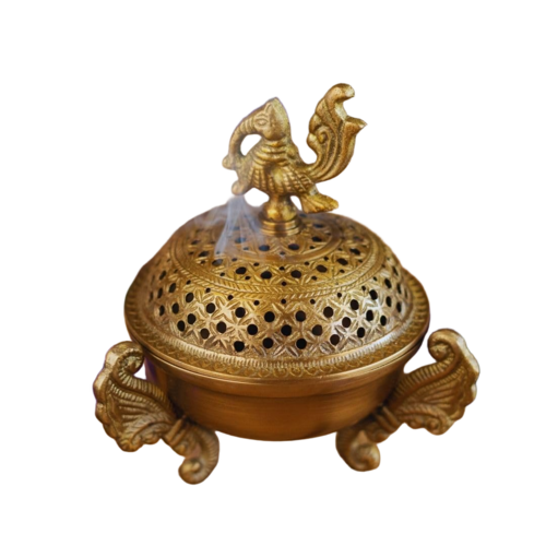 Ritualistic Sanchi Brass Loban Lamp - Color: Gold