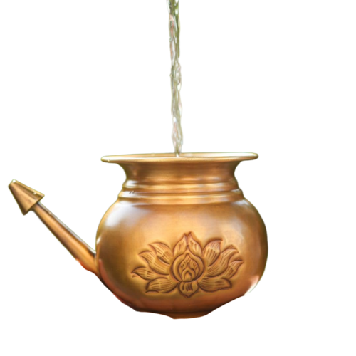 Ritualistic Brass Jal Neti Pot For Nasal Rinse & Sinus Care - Color: Gold