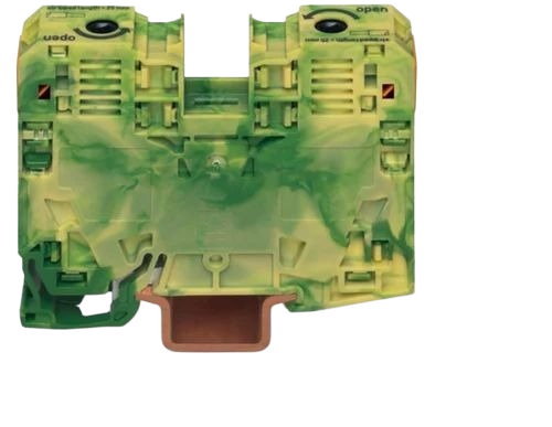 Conductor Ground Terminal Block - Copper DIN-rail 35x15mm Green | Power Cage Clamp Side-Entry Wiring