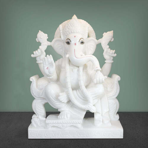 Ganesh Ji Statue - Marble, Standard Size, White | Eco Friendly, Easy To Clean