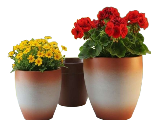 Round Designer Terracotta Painted Pots Set Of 2 - Color: Gradient