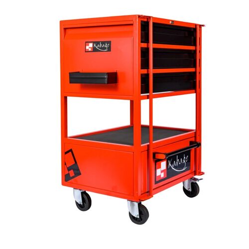 3 Drawer Tool Trolley - Steel, Standard Size, Red Black | Durable, New, Box Packaging