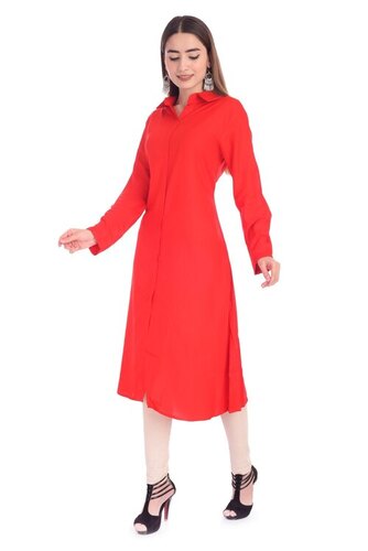 Full Sleeve Red Ladies Kurti - Cotton Blend, All Size, Mega Sleeve, Plain | Anti Wrinkle, No Fade, Stylish, Comfortable
