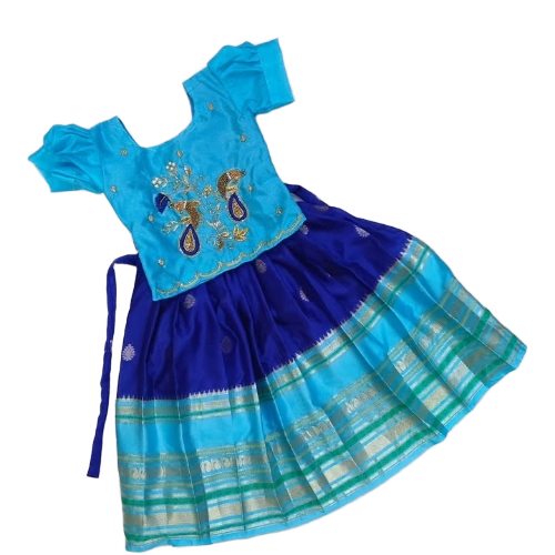 Indian Traditional Baby Girl Lehenga Choli - Blue, All Size, Short Sleeves | No Fade, Stylist, Comfortable, Washable