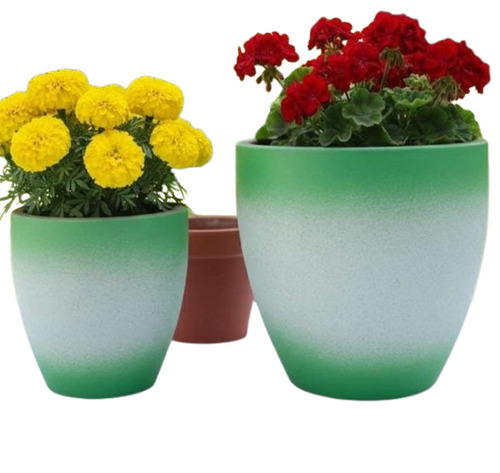 White & Green Terracotta Pots Set Of 2 - Color: Multi Color
