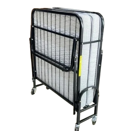 Foldable Roll Away Bed - Mild Steel, 6x3 Feet, Black, 4 Inch Mattress | Powder Coated Finish, Home Use