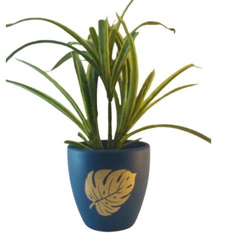 Green & Golden Terracotta Hand Painted Pot - Capacity: 2 Kg