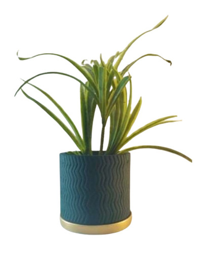 Green & Golden Terracotta Pot With Tray - Capacity: 2 Kg