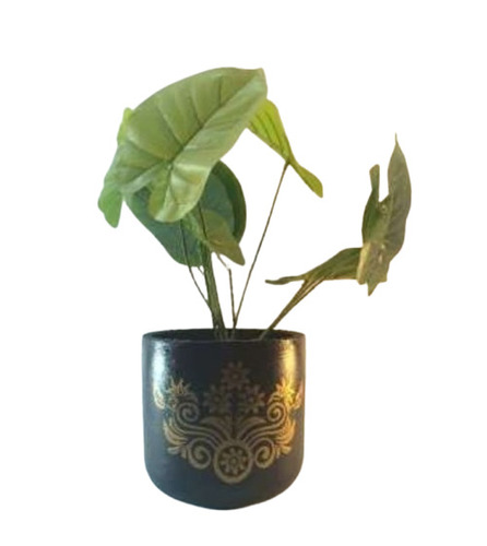 Black & Golden Terracotta Hand Painted Pot - Capacity: 7 Kg
