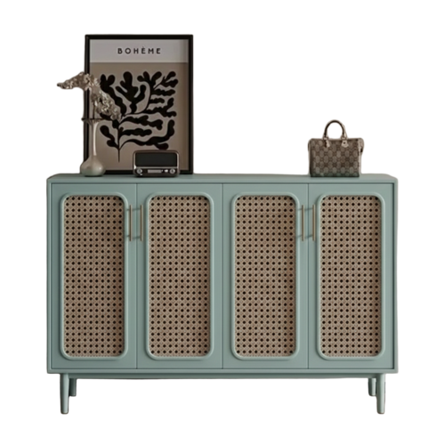 Modern Cane Door Sideboard Cabinet - Artwork: Handmade