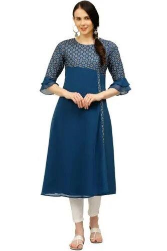 Ladies Printed Kurti - Cotton, Sizes L/M/XXS, Blue | Anti Wrinkle, Cool Pass, Plus Size, Quick Dry, Casual & Party Wear