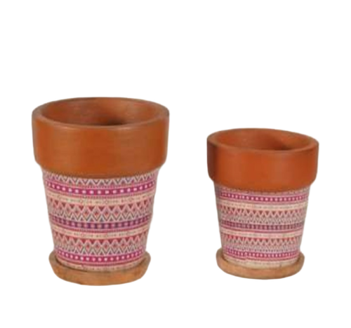 Terracotta Pot With Tray Set Of 2 - Capacity: 7 Kg