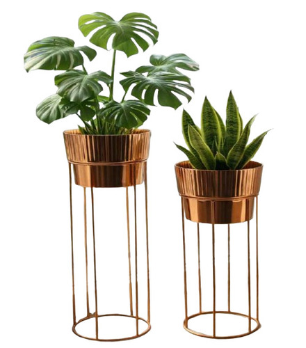 Brown Metal Iron Planter Set Of 2 - Color: Copper