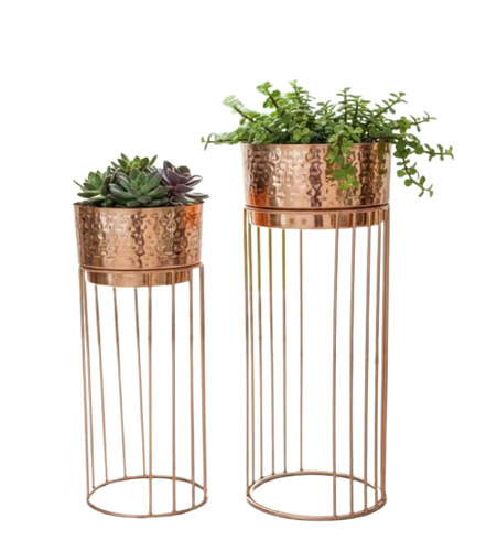 Copper Color Metal Iron Planter Set Of 2 - Dimensions: 21X21X55 Centimeter (Cm)