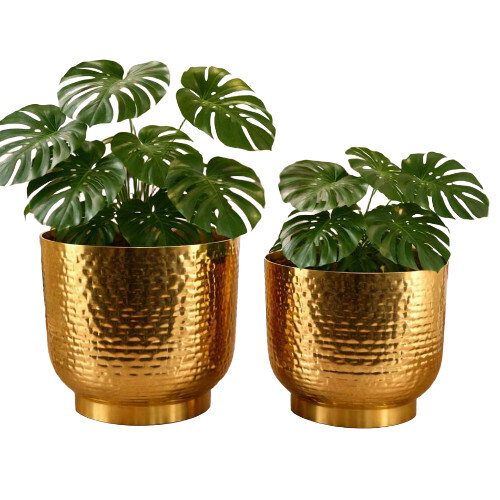 Gold Plated Metal Iron Planter Set Of 2 Pieces - Dimensions: 21X21X20  Centimeter (Cm)