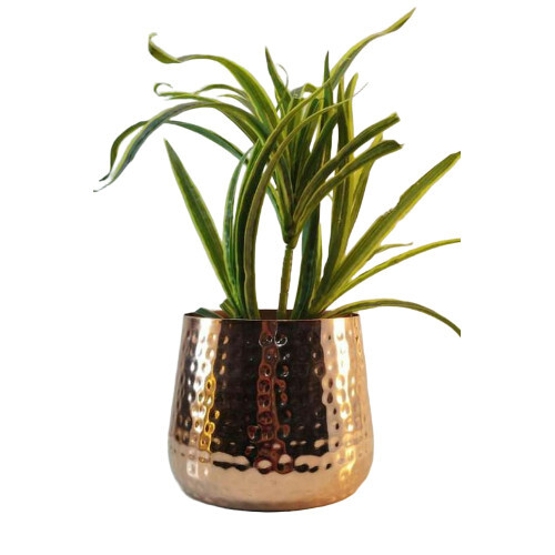 Hammered Metal Table Pot In Plating - Assembly: No Assembly Required