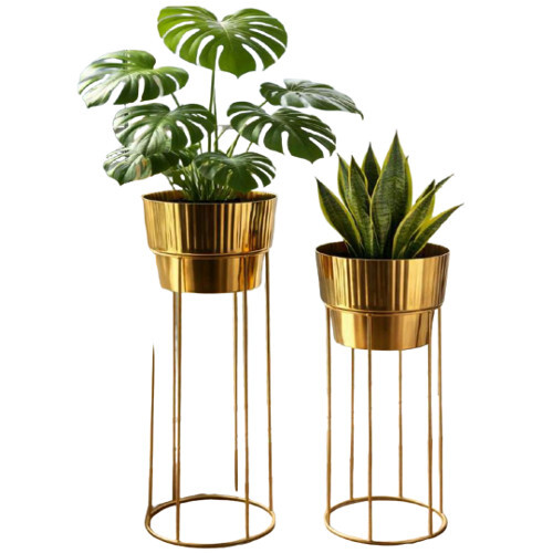 Indoor Metal Iron Planter Set Of 2 Pieces - Color: Gold