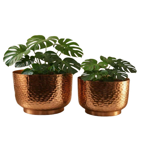 Outdoor Metal Iron Planter Set Of 2 - Color: Copper
