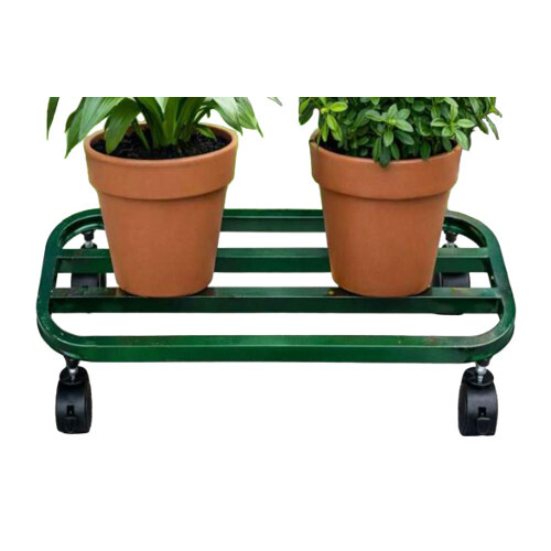 Rectangle Metal Plant Stand With Moving Wheels - Color: Green