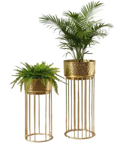 Round Metal Iron Planter Set Of 2 - Color: Gold