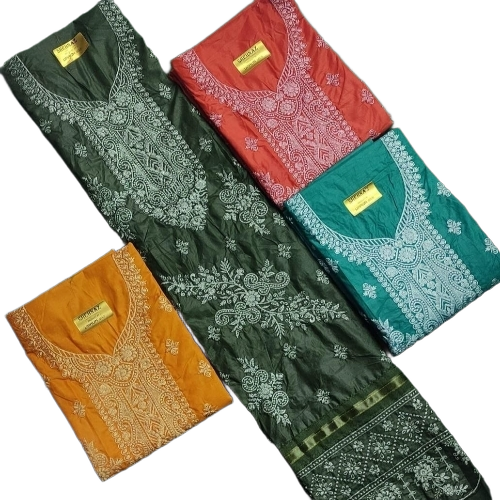 Salwar Suit Material - Cotton, Embroidered, Multi-Color | Light Weight, Breathable, Washable