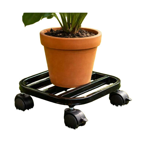 Square Iron Plant Stand With Moving Wheels - Color: Black