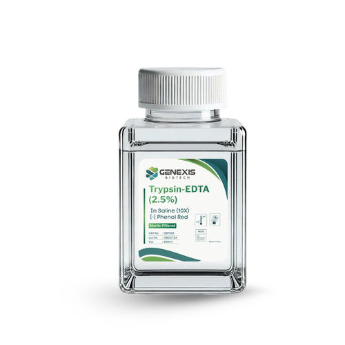 Trypsin-EDTA (2.5%) in Saline (10x) - Phenol Red Free Solution, 500 Ml Bottle, High Strength Cell Dissociation