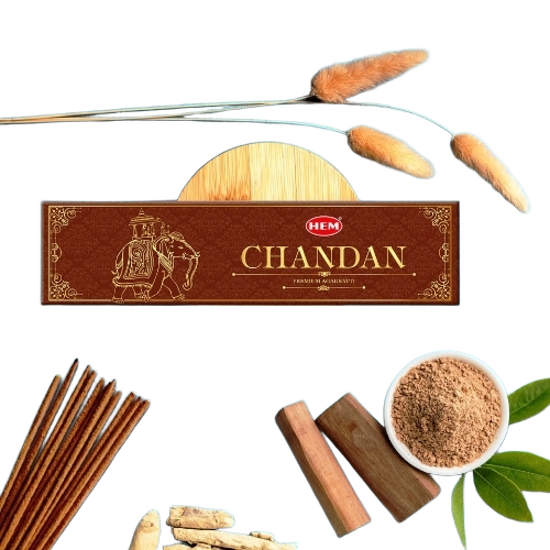 Chandan Agarbatti Stick - 100% Natural Bamboo, Standard Size, Brown | Floral Fragrance, Includes Incense Holder, 25-30 Min Burn Time