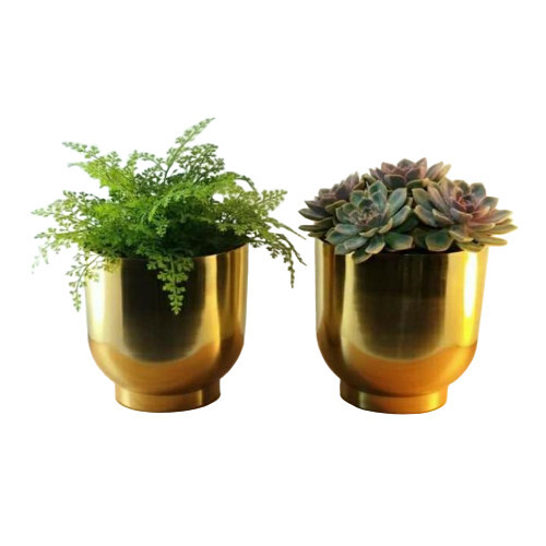 Metal Small Flower Pot In Plating - Bottom Diameter: 22  Centimeter (Cm)