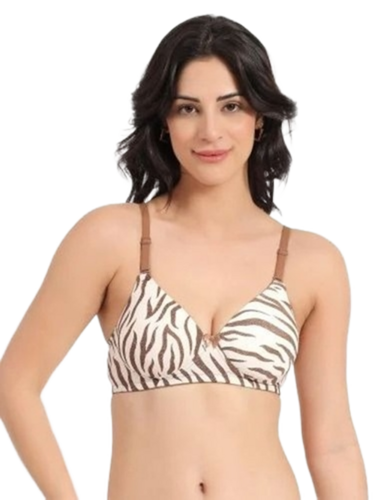 Printed Padded Bra - Color: White & Brown