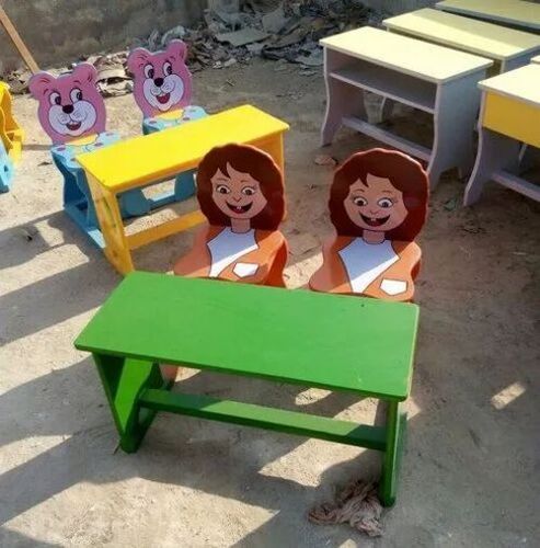 School Wooden Desk Bench - Color: Multicolor