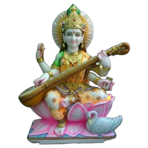 Marble Saraswati Statue - Color: Multicolor