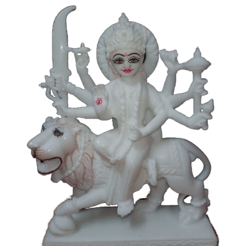 Marble Durga Statue - Marble, White, Floor Standing | Smooth Finish, Durable, Indian Style, Temple Use