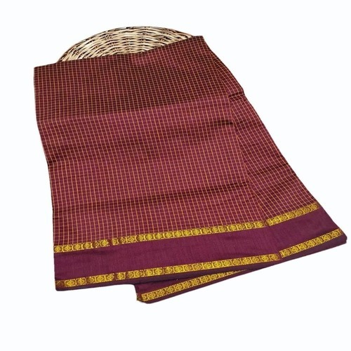 Red Checked Cotton Saree - Khadi Cotton 6.3m Multicolor | Hand Block Print Custom Size With Blouse