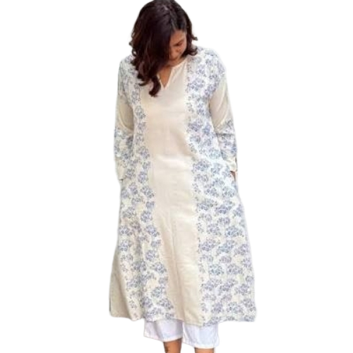 Cotton Kurti - Pure Cotton, All Size, White, Fancy Design | Breathable, Washable, Embroidered, Short Sleeve