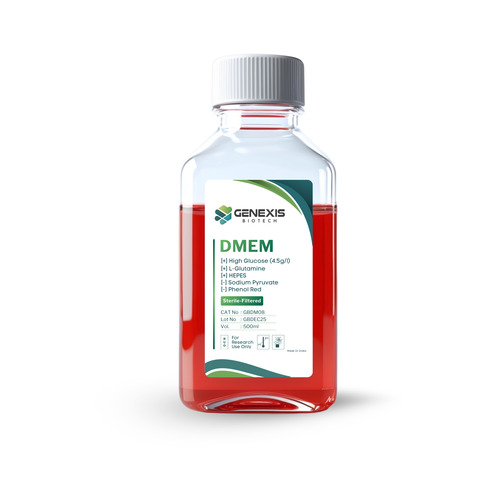 DMEM High Glucose with L-Glutamine and HEPES without Phenol Red and Sodium Pyruvate - Liquid 500 Ml, Medicine Grade, Red